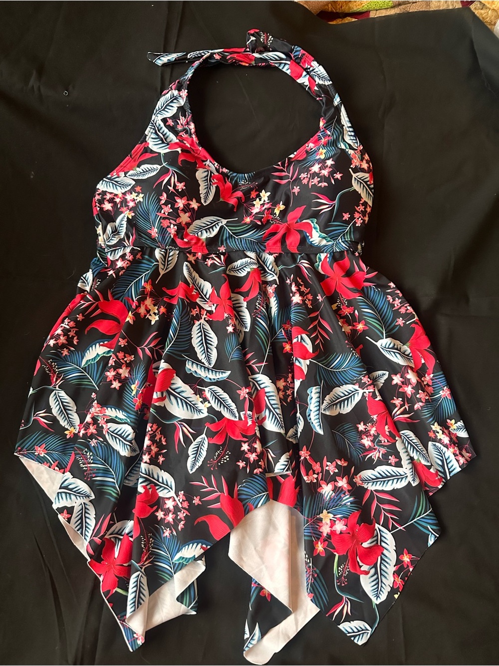 Women’s Black Floral Halter One-Piece Swimsuit